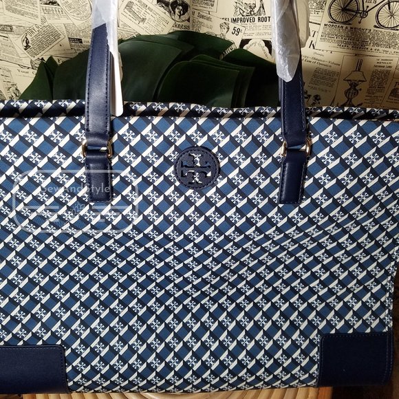 Tory Burch Handbags - Ella Mixed Print Tote Navy Red Blue Tory Burch Brand New